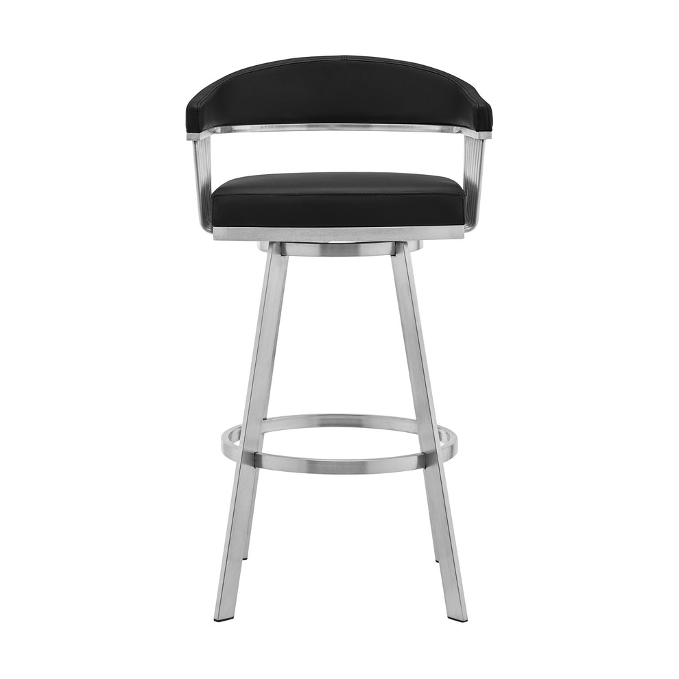 26" Mod Black Faux Leather Brushed Silver Finish Swivel Bar Stool By Homeroots | Bar Stools | Modishstore - 3