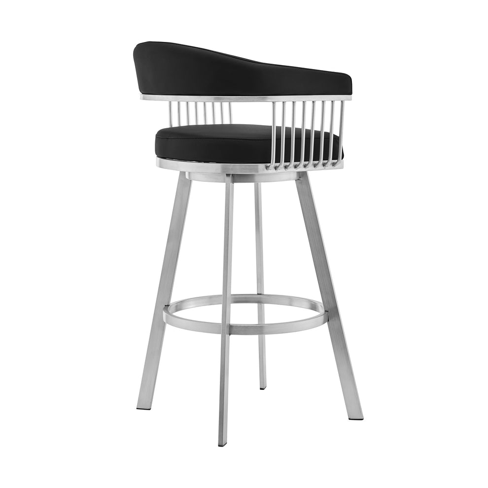 26" Mod Black Faux Leather Brushed Silver Finish Swivel Bar Stool By Homeroots | Bar Stools | Modishstore - 4