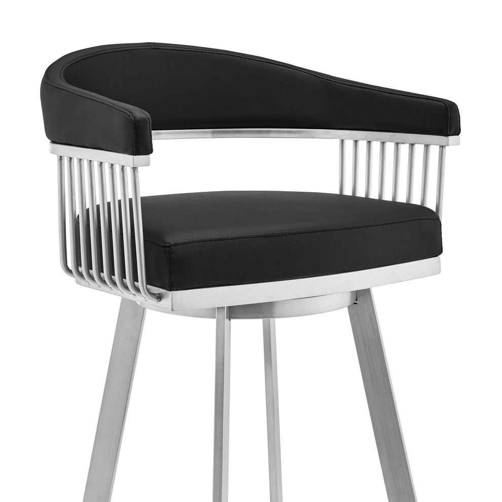 26" Mod Black Faux Leather Brushed Silver Finish Swivel Bar Stool By Homeroots | Bar Stools | Modishstore - 5