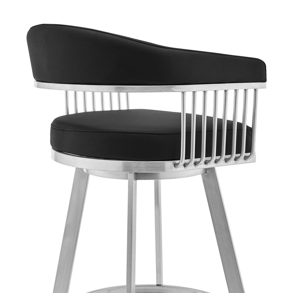 30" Mod Black Faux Leather Brushed Silver Finish Swivel Bar Stool By Homeroots | Bar Stools | Modishstore - 6