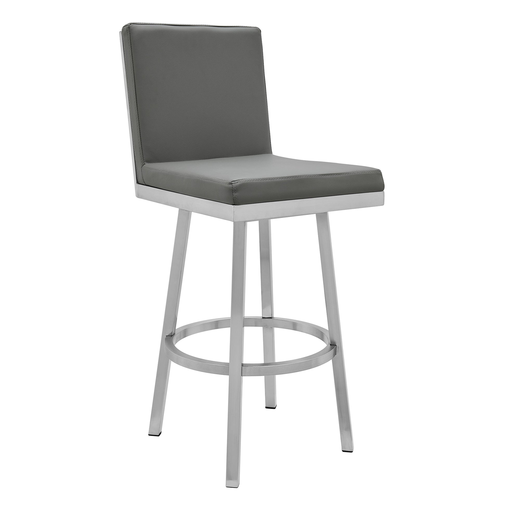 40" Gray Faux Leather And Iron Swivel Counter Height Bar Chair By Homeroots | Bar Stools | Modishstore