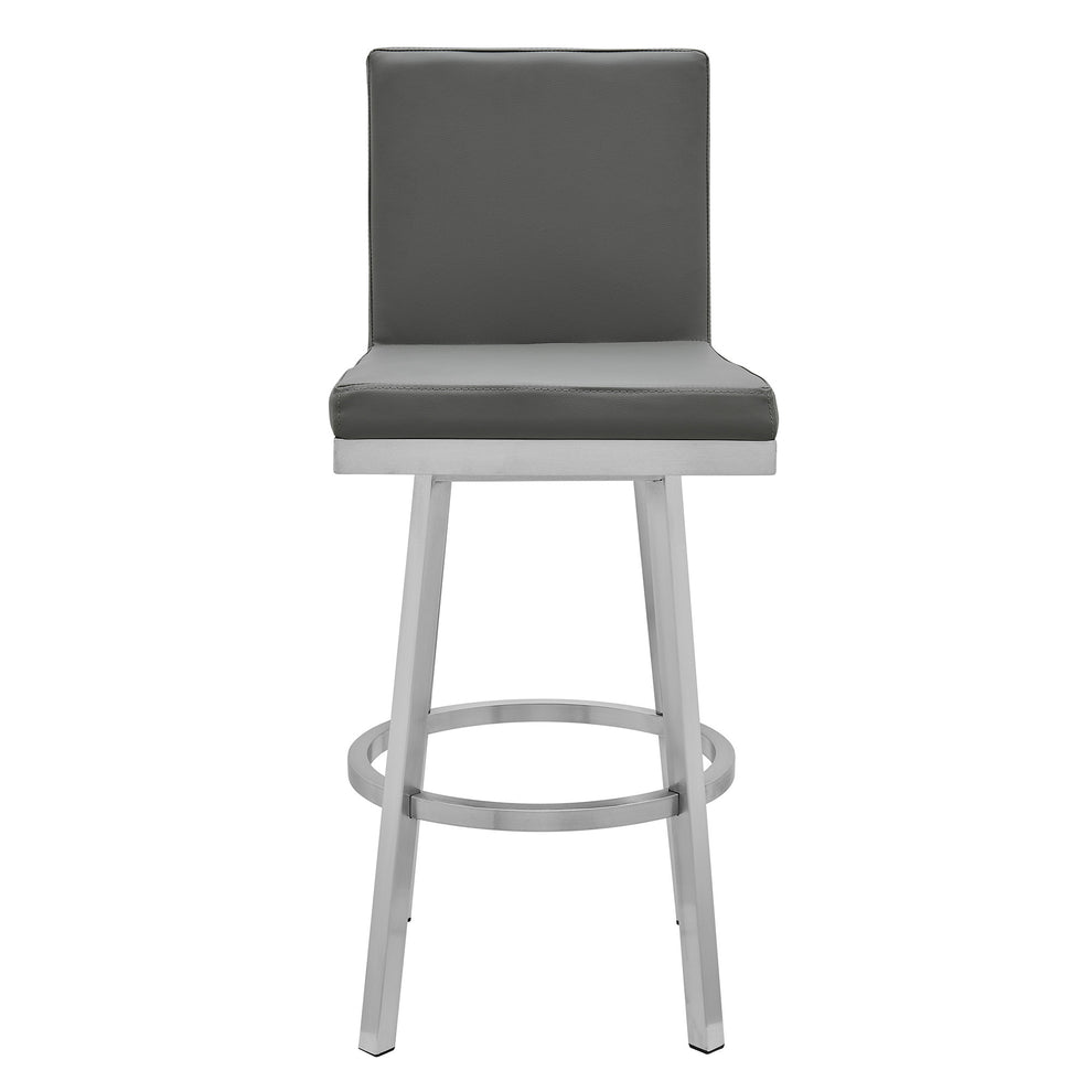 40" Gray Faux Leather And Iron Swivel Counter Height Bar Chair By Homeroots | Bar Stools | Modishstore - 2
