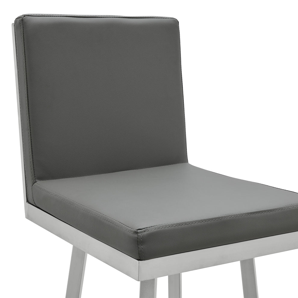 40" Gray Faux Leather And Iron Swivel Counter Height Bar Chair By Homeroots | Bar Stools | Modishstore - 5