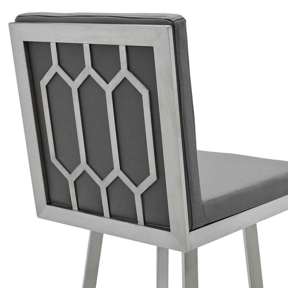 40" Gray Faux Leather And Iron Swivel Counter Height Bar Chair By Homeroots | Bar Stools | Modishstore - 6