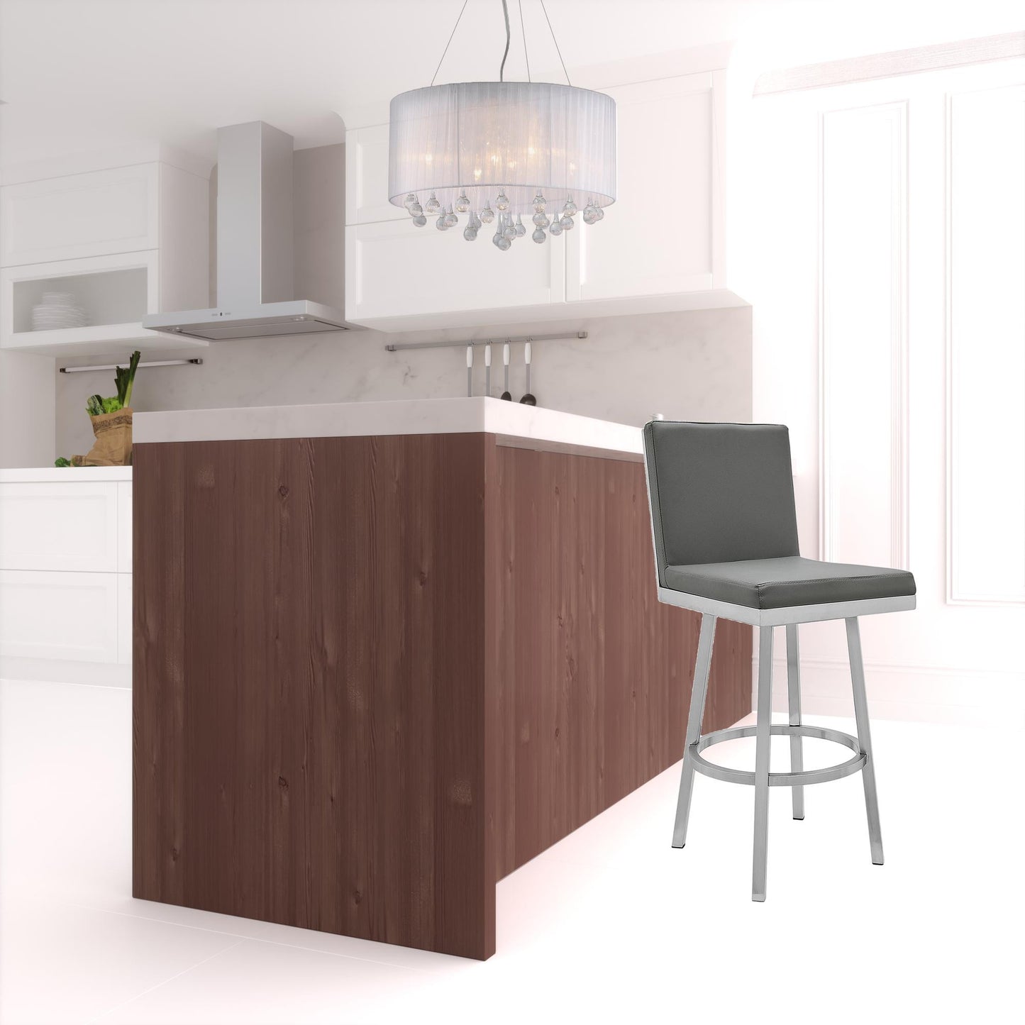 40" Gray Faux Leather And Iron Swivel Counter Height Bar Chair By Homeroots | Bar Stools | Modishstore - 4