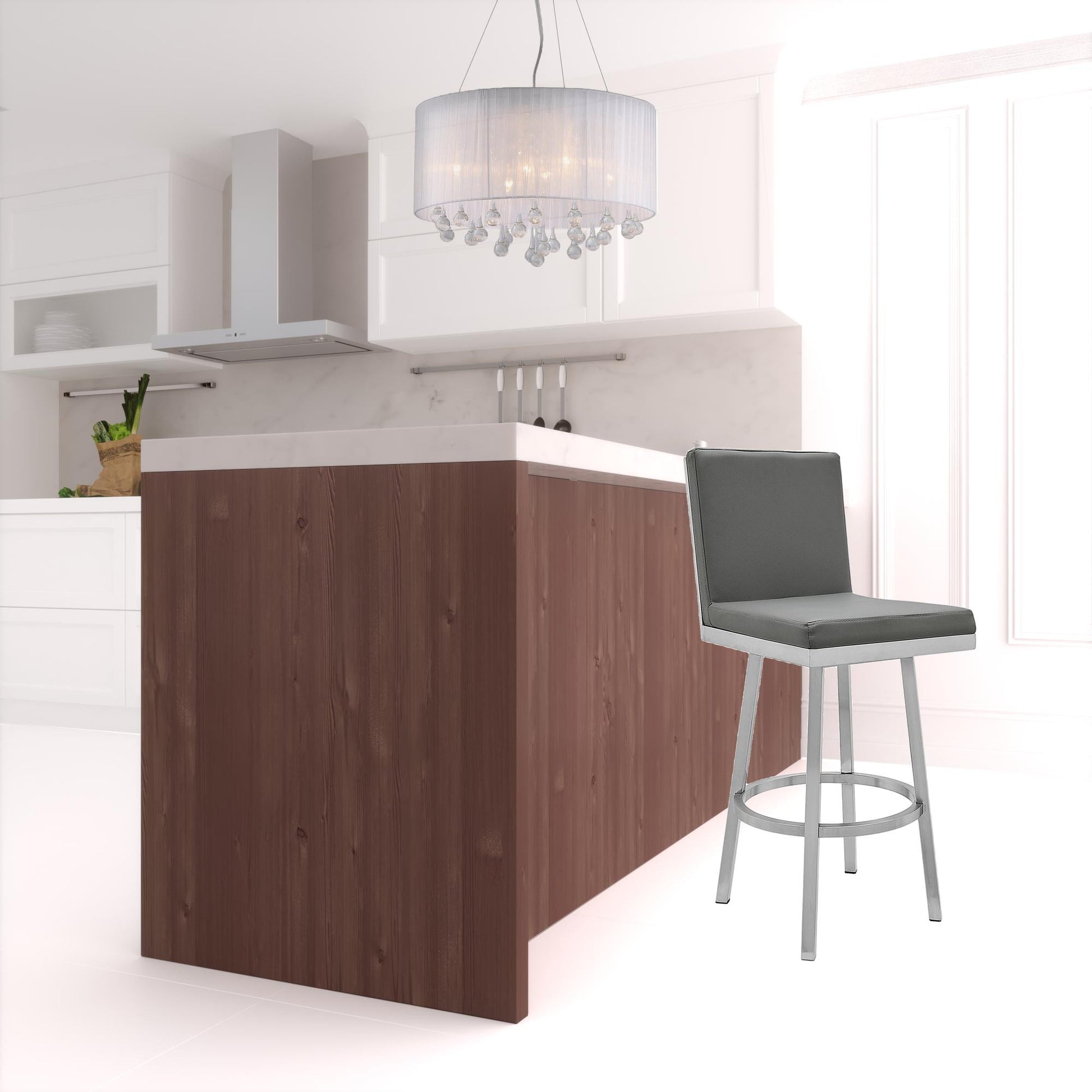 40" Gray Faux Leather And Iron Swivel Counter Height Bar Chair By Homeroots | Bar Stools | Modishstore - 4