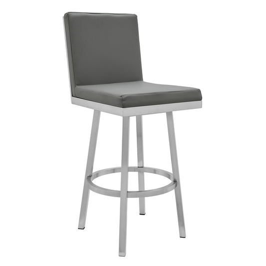 44" Gray Faux Leather And Iron Swivel Bar Height Chair By Homeroots | Bar Stools | Modishstore