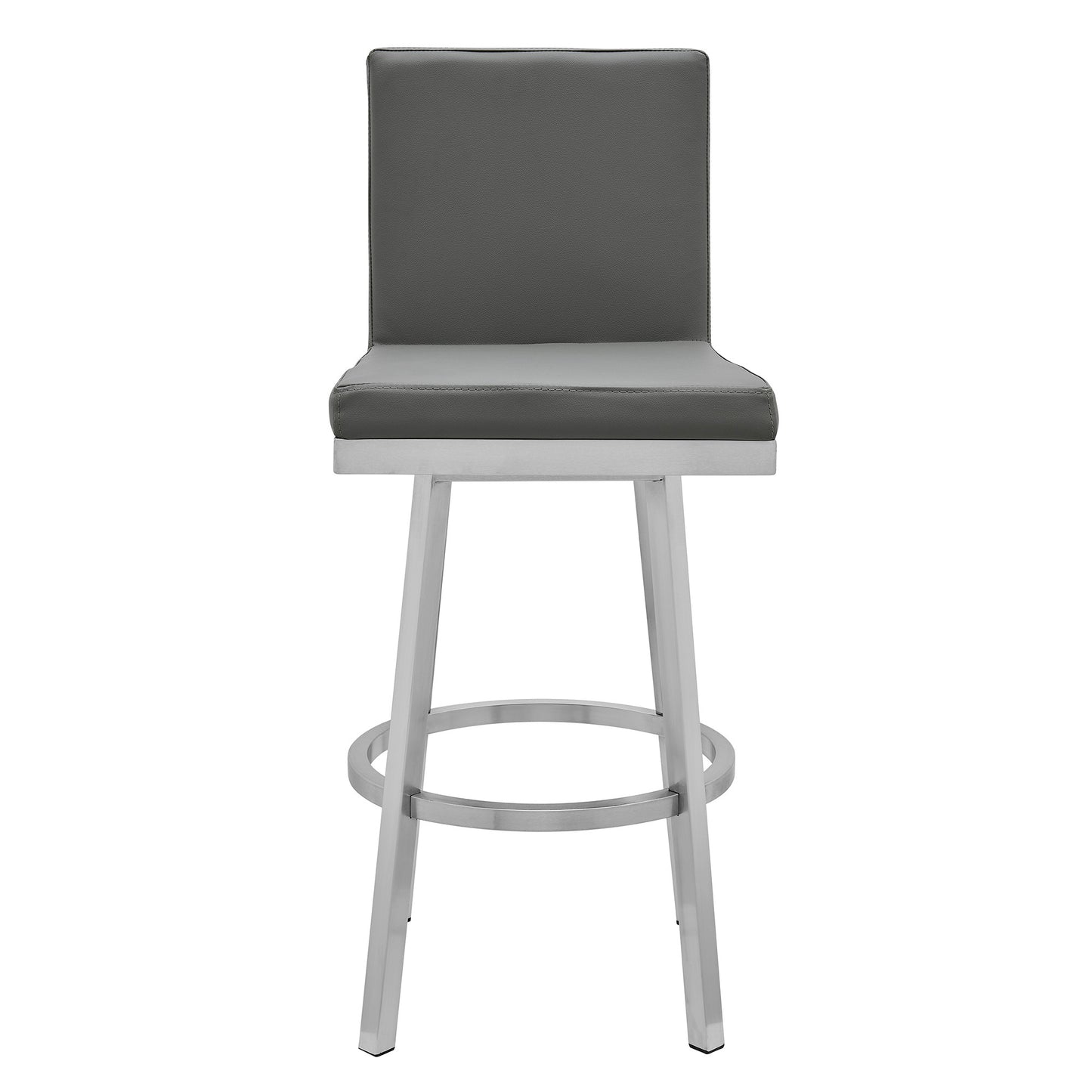 44" Gray Faux Leather And Iron Swivel Bar Height Chair By Homeroots | Bar Stools | Modishstore - 2