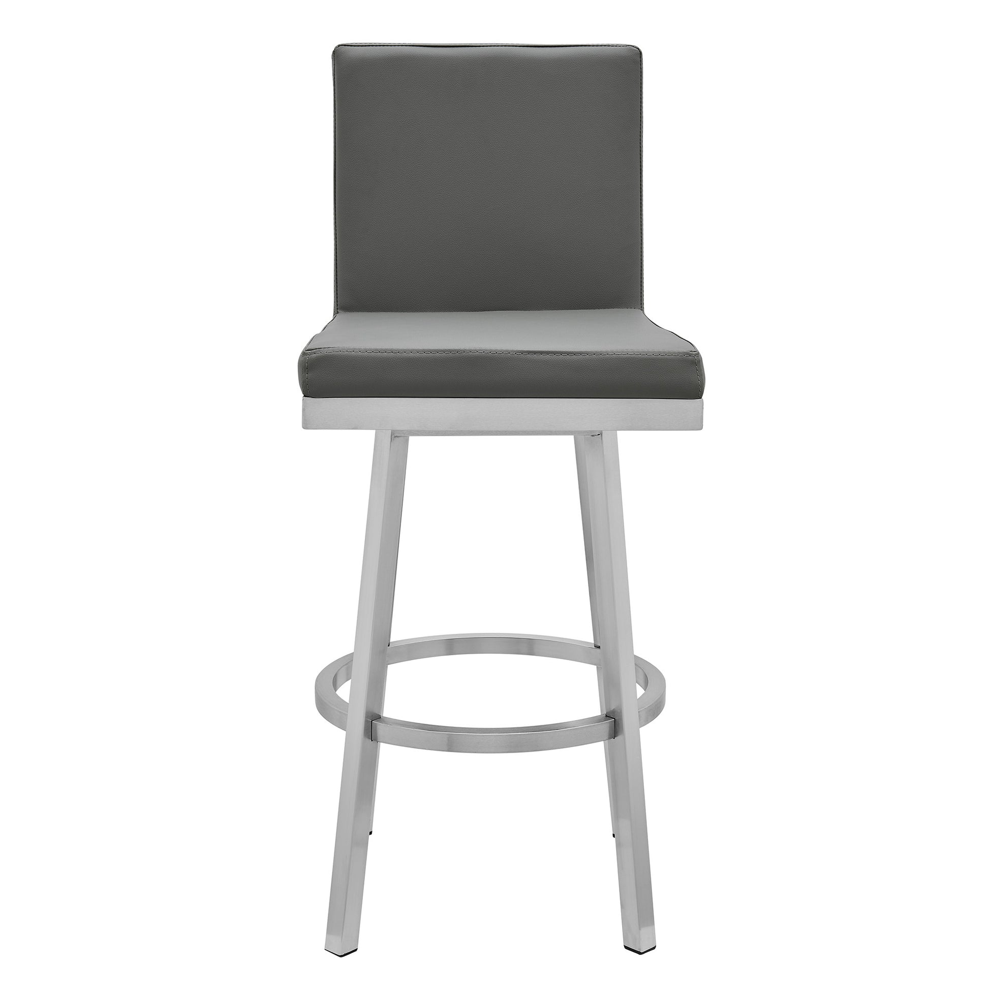 44" Gray Faux Leather And Iron Swivel Bar Height Chair By Homeroots | Bar Stools | Modishstore - 2