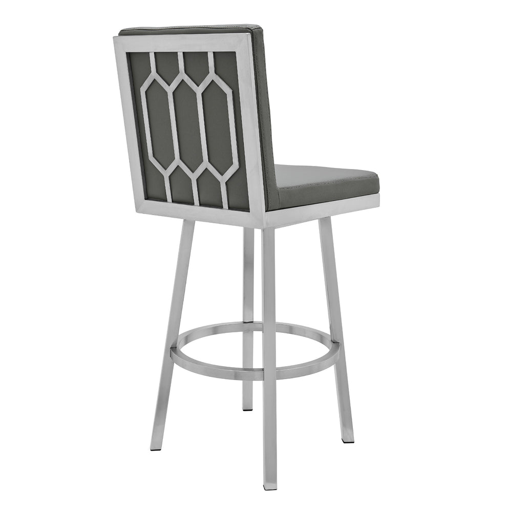 44" Gray Faux Leather And Iron Swivel Bar Height Chair By Homeroots | Bar Stools | Modishstore - 3