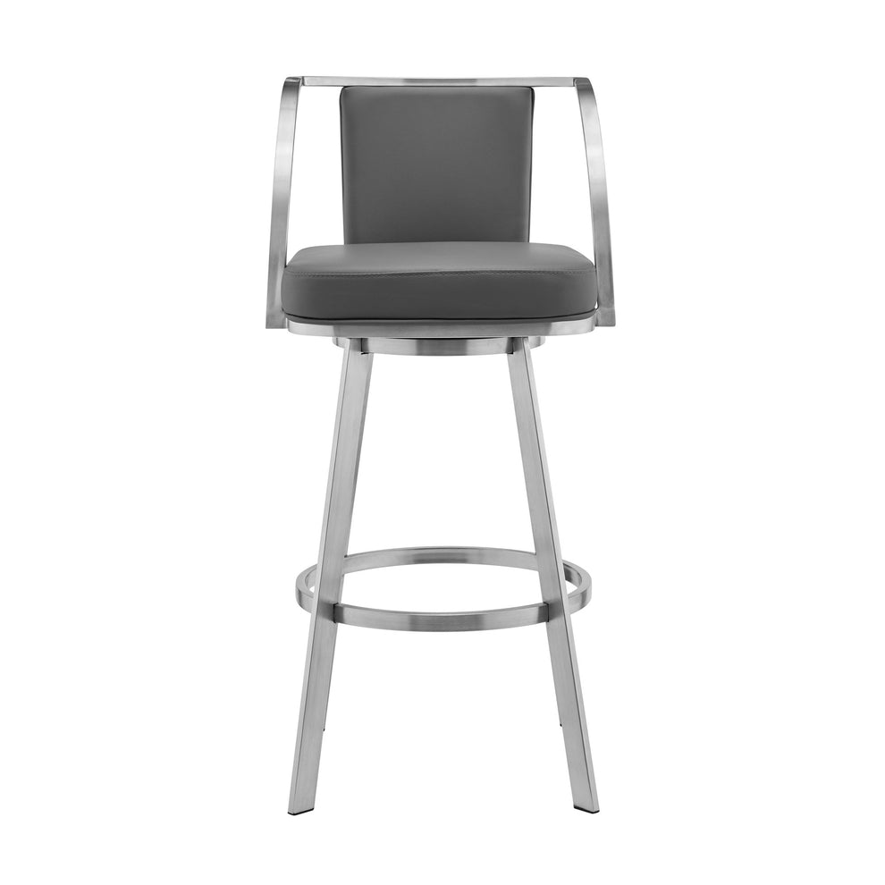 36" Gray Faux Leather And Iron Swivel Counter Height Bar Chair By Homeroots | Bar Stools | Modishstore - 2