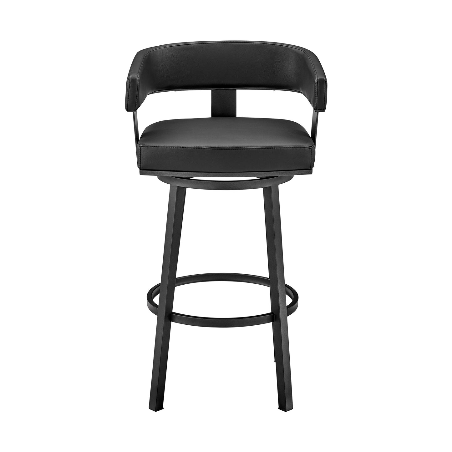 38" Black Faux Leather And Iron Swivel Low Back Bar Height Chair By Homeroots