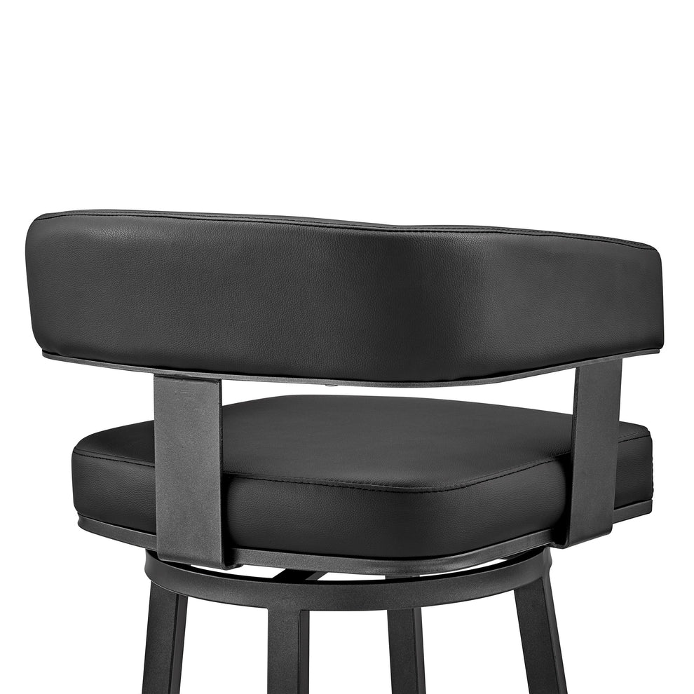 38" Black Faux Leather And Iron Swivel Low Back Bar Height Chair By Homeroots | Bar Stools | Modishstore - 8