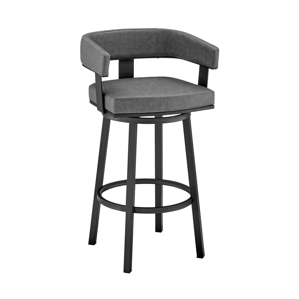 34" Gray Faux Leather And Iron Swivel Low Back Counter Height Bar Chair By Homeroots | Bar Stools | Modishstore - 2