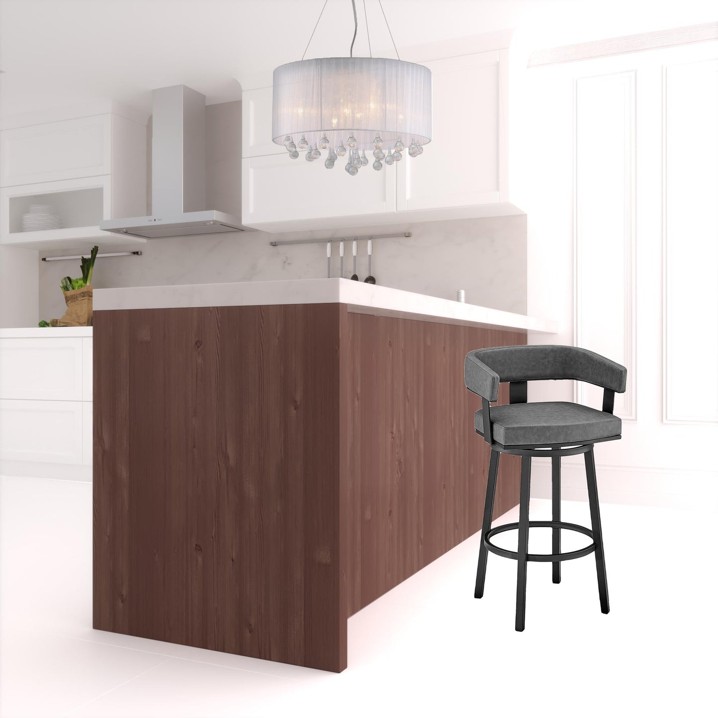 34" Gray Faux Leather And Iron Swivel Low Back Counter Height Bar Chair By Homeroots | Bar Stools | Modishstore