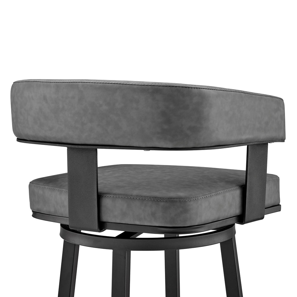 34" Gray Faux Leather And Iron Swivel Low Back Counter Height Bar Chair By Homeroots | Bar Stools | Modishstore - 8