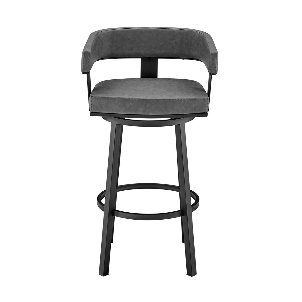38" Gray Faux Leather And Iron Swivel Low Back Bar Height Chair By Homeroots | Bar Stools | Modishstore - 2