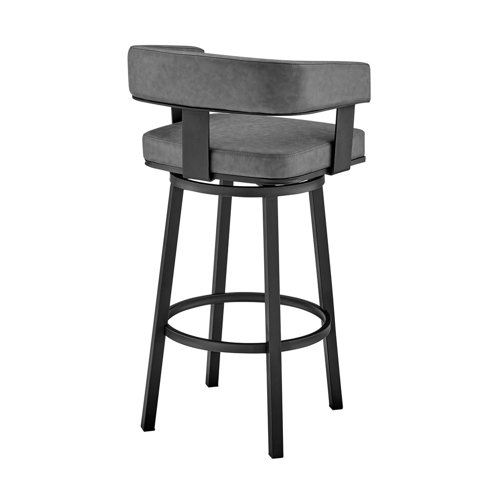 38" Gray Faux Leather And Iron Swivel Low Back Bar Height Chair By Homeroots | Bar Stools | Modishstore - 4