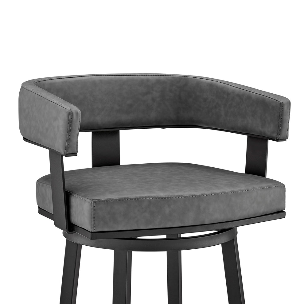 38" Gray Faux Leather And Iron Swivel Low Back Bar Height Chair By Homeroots | Bar Stools | Modishstore - 7