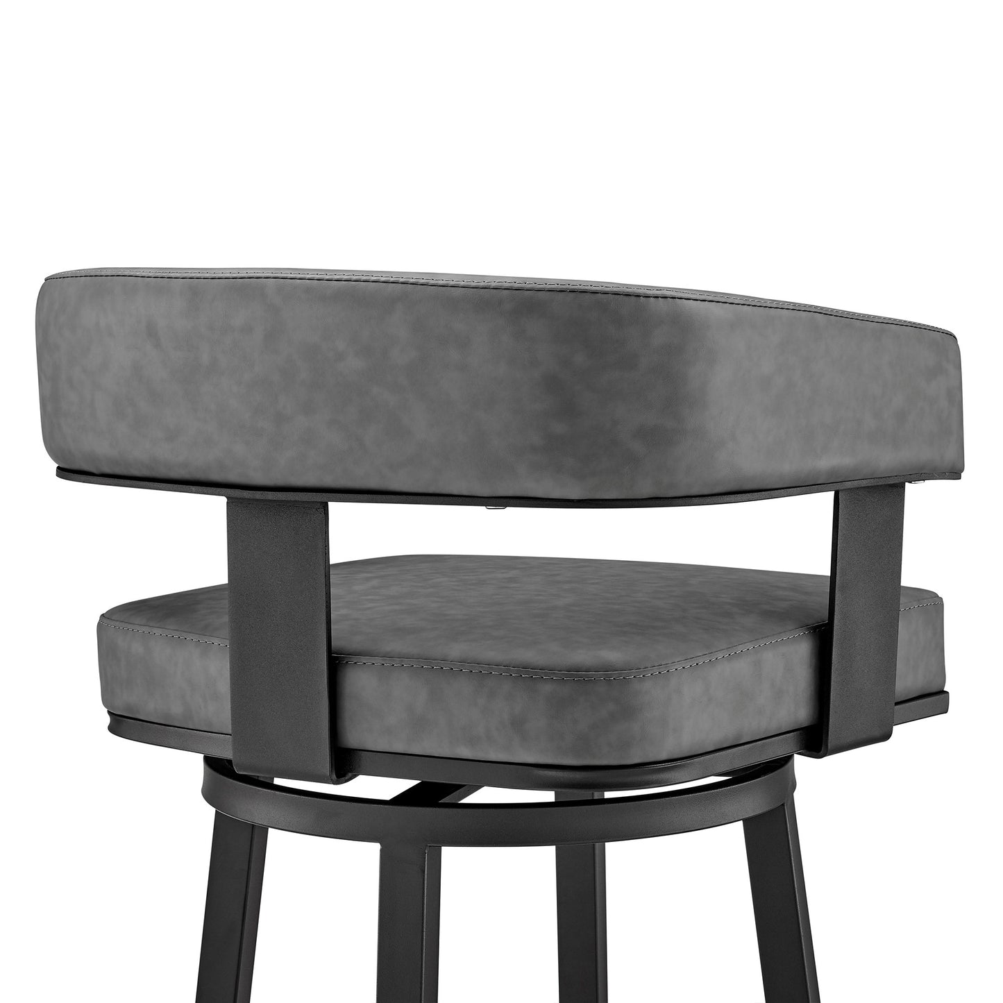 38" Gray Faux Leather And Iron Swivel Low Back Bar Height Chair By Homeroots