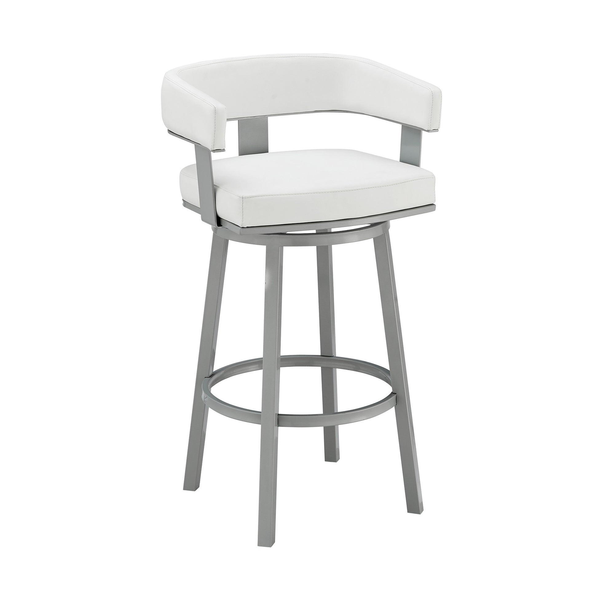 38" White Faux Leather And Iron Swivel Low Back Bar Height Chair By Homeroots | Bar Stools | Modishstore