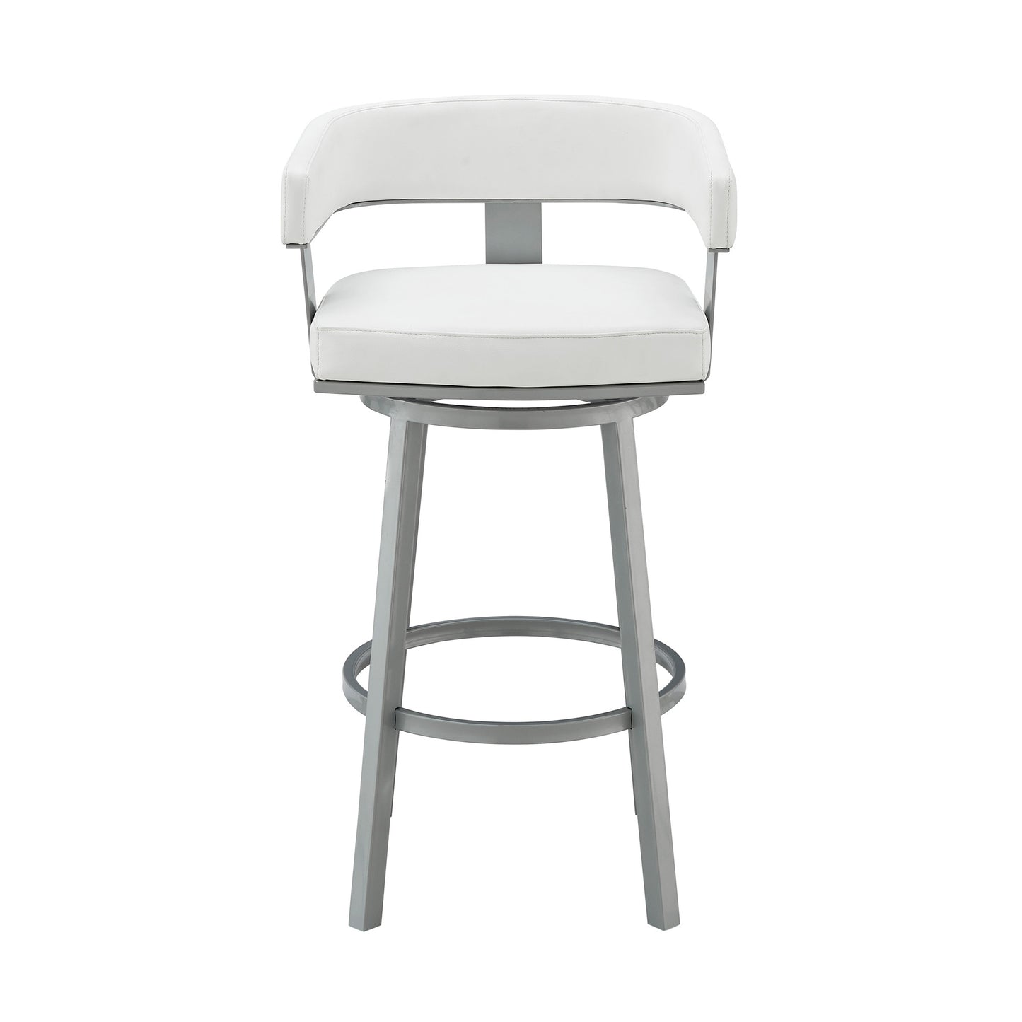 38" White Faux Leather And Iron Swivel Low Back Bar Height Chair By Homeroots | Bar Stools | Modishstore - 2
