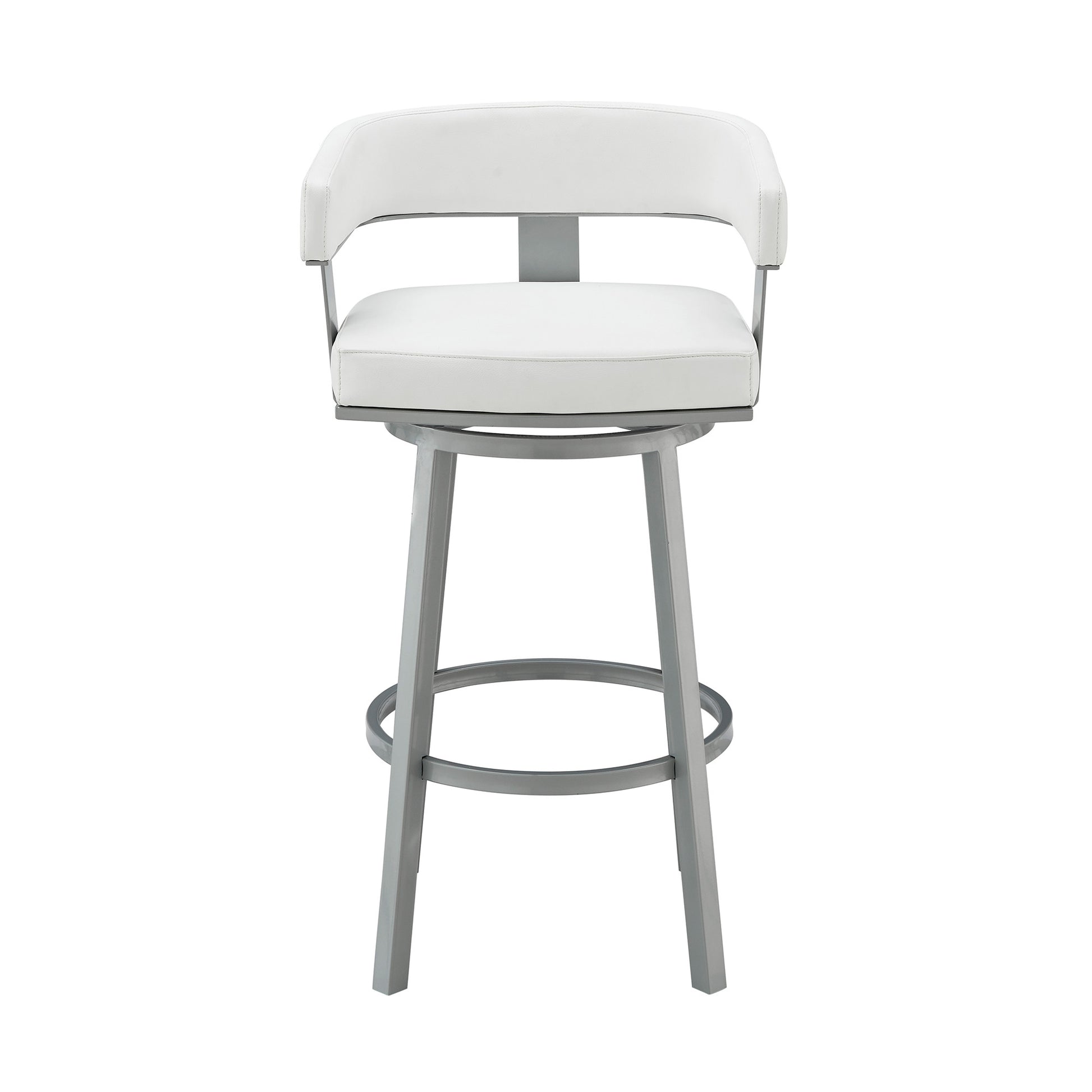 38" White Faux Leather And Iron Swivel Low Back Bar Height Chair By Homeroots | Bar Stools | Modishstore - 2