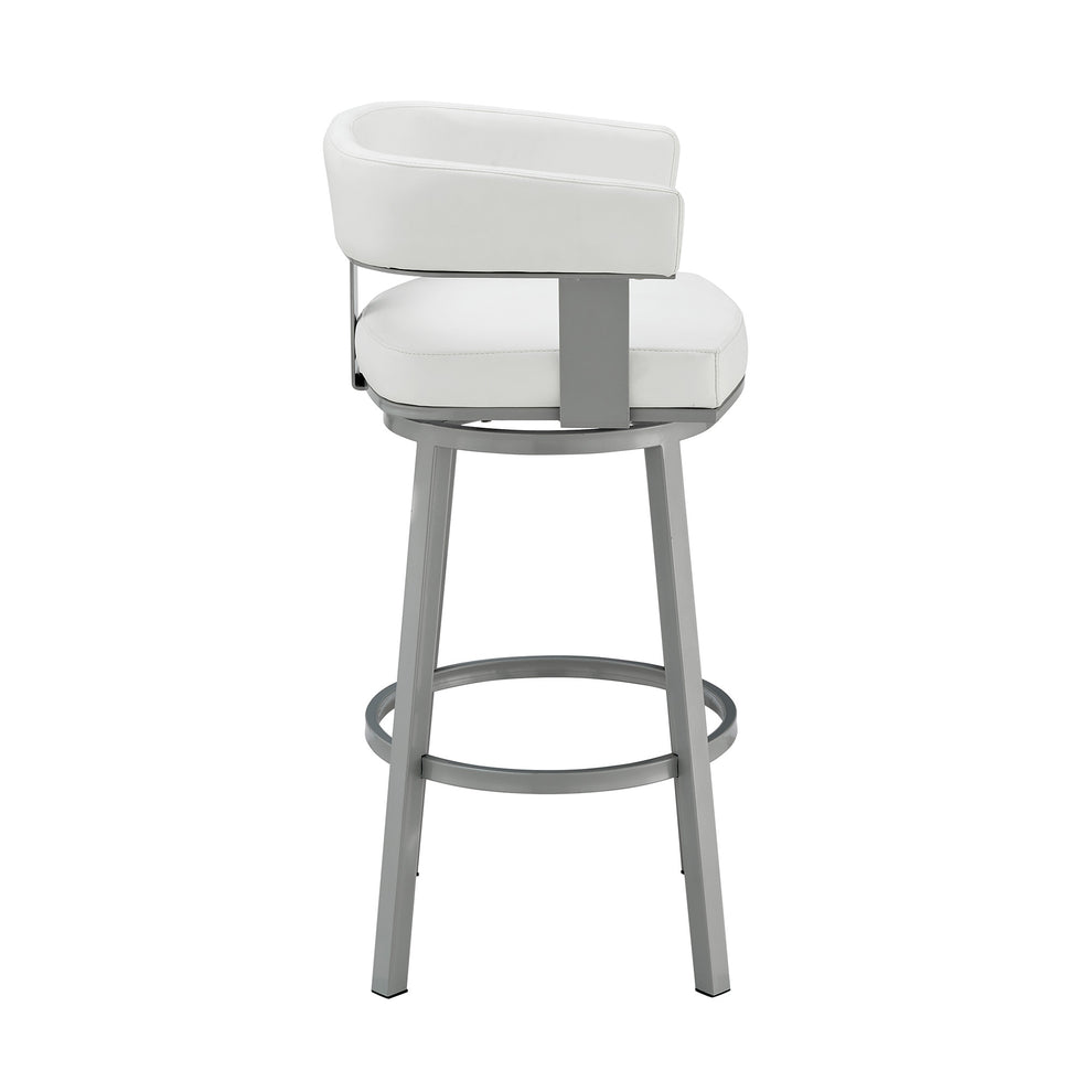 38" White Faux Leather And Iron Swivel Low Back Bar Height Chair By Homeroots | Bar Stools | Modishstore - 3