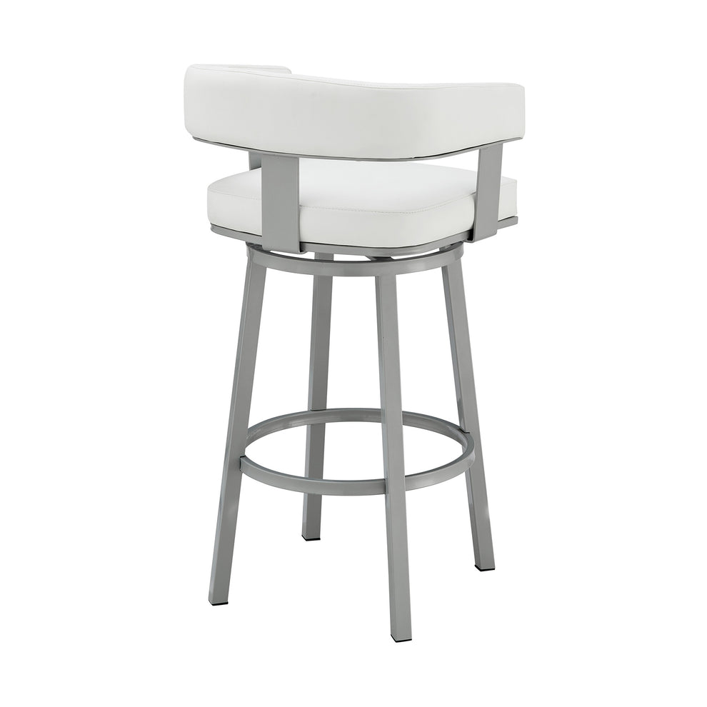 38" White Faux Leather And Iron Swivel Low Back Bar Height Chair By Homeroots | Bar Stools | Modishstore - 4