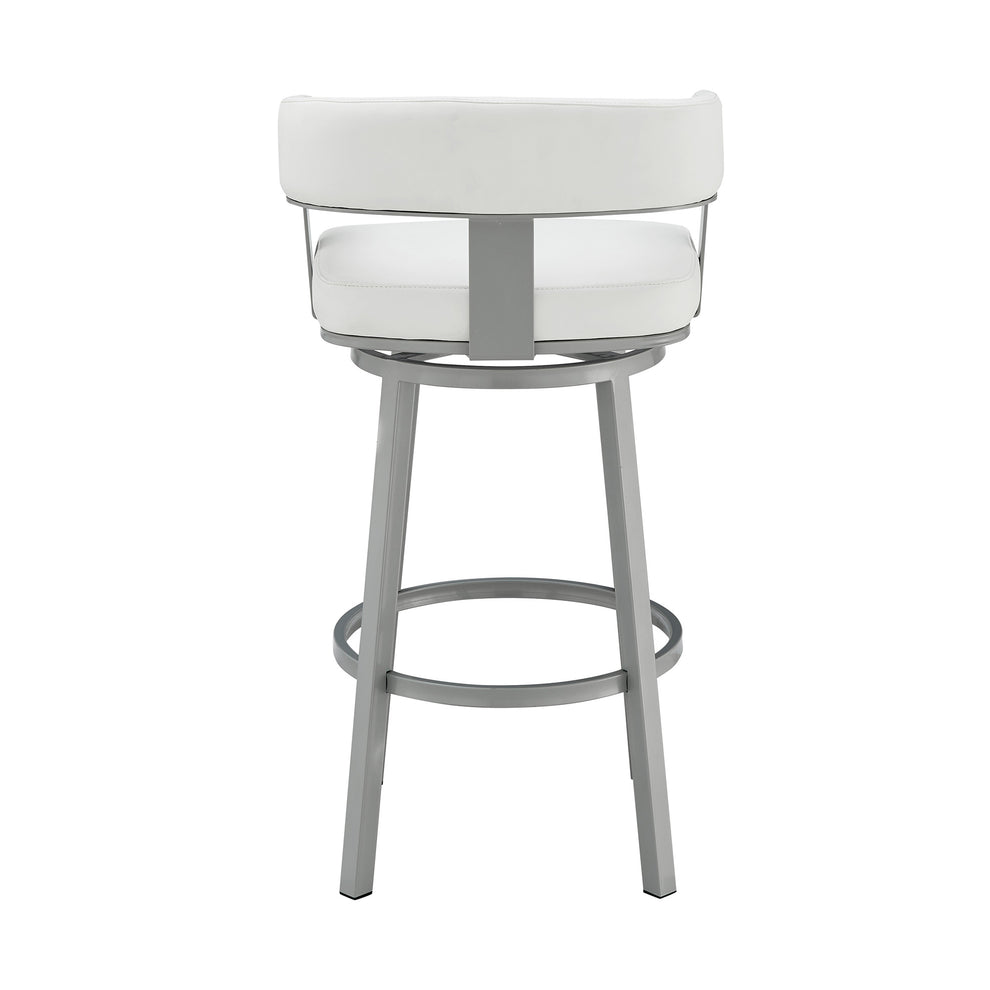 38" White Faux Leather And Iron Swivel Low Back Bar Height Chair By Homeroots | Bar Stools | Modishstore - 5
