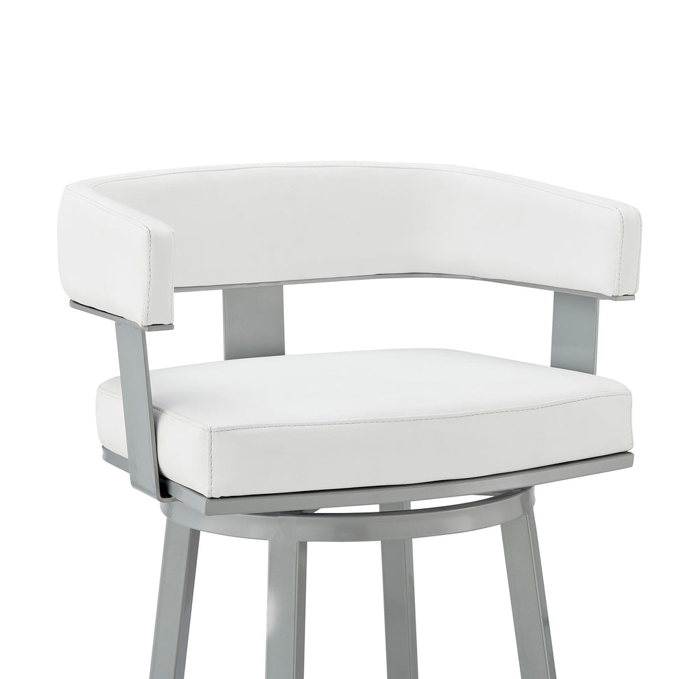 38" White Faux Leather And Iron Swivel Low Back Bar Height Chair By Homeroots | Bar Stools | Modishstore - 7