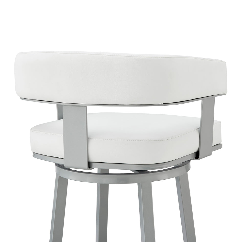 38" White Faux Leather And Iron Swivel Low Back Bar Height Chair By Homeroots | Bar Stools | Modishstore - 8