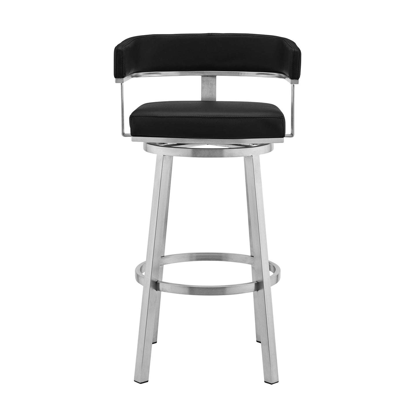 34" Black Faux Leather And Silver Swivel Low Back Counter Height Bar Chair By Homeroots | Bar Stools | Modishstore - 3