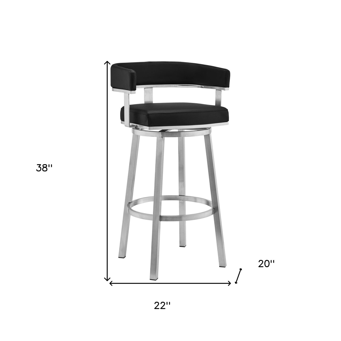 38" Black And Silver Faux Leather Swivel Low Back Bar Height Chair With Footrest By Homeroots | Bar Stools | Modishstore - 9