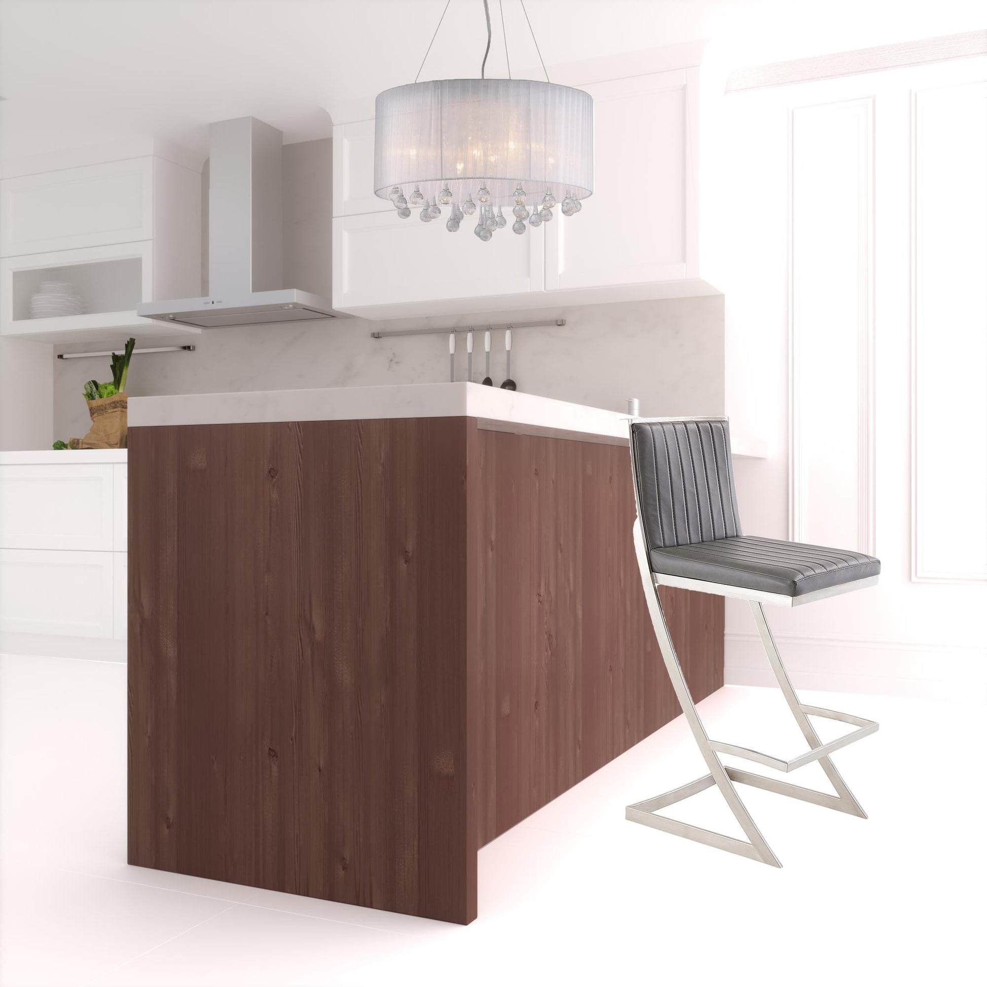 39" Vintage Black Faux Leather And Iron Counter Height Bar Chair By Homeroots | Bar Stools | Modishstore - 5