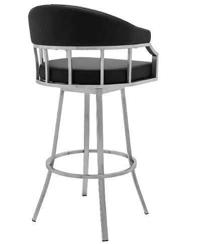 43" Vintage Black Faux Leather And Iron Low Back Bar Height Chair By Homeroots | Bar Stools | Modishstore - 3