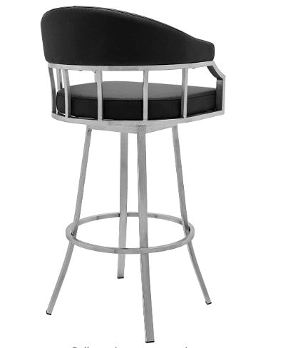 43" Vintage Black Faux Leather And Iron Low Back Bar Height Chair By Homeroots | Bar Stools | Modishstore - 4
