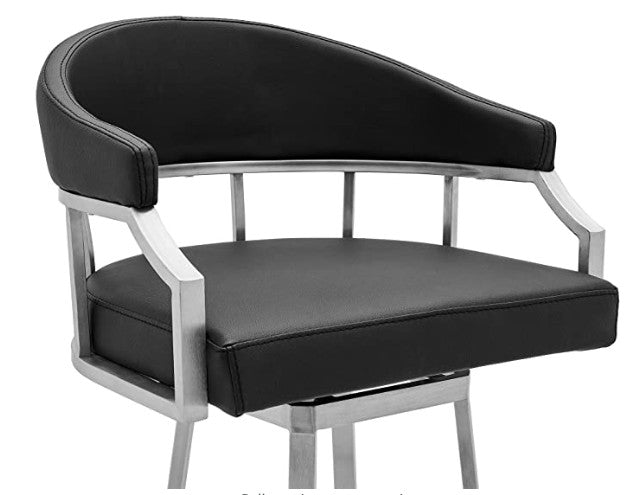 43" Vintage Black Faux Leather And Iron Low Back Bar Height Chair By Homeroots | Bar Stools | Modishstore - 5