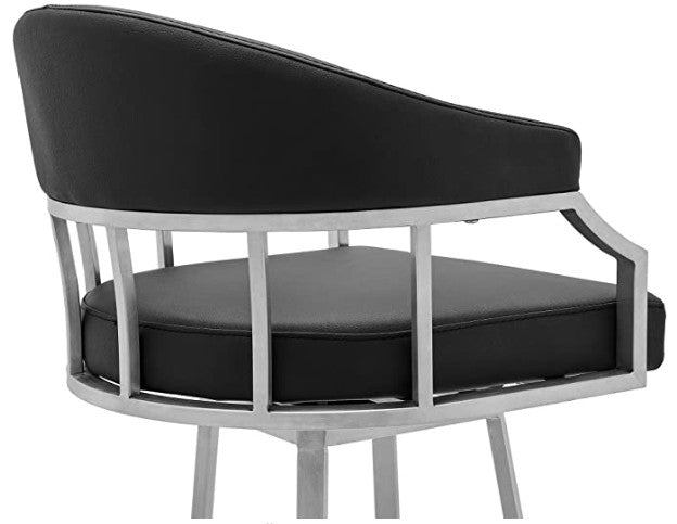 43" Vintage Black Faux Leather And Iron Low Back Bar Height Chair By Homeroots | Bar Stools | Modishstore - 6