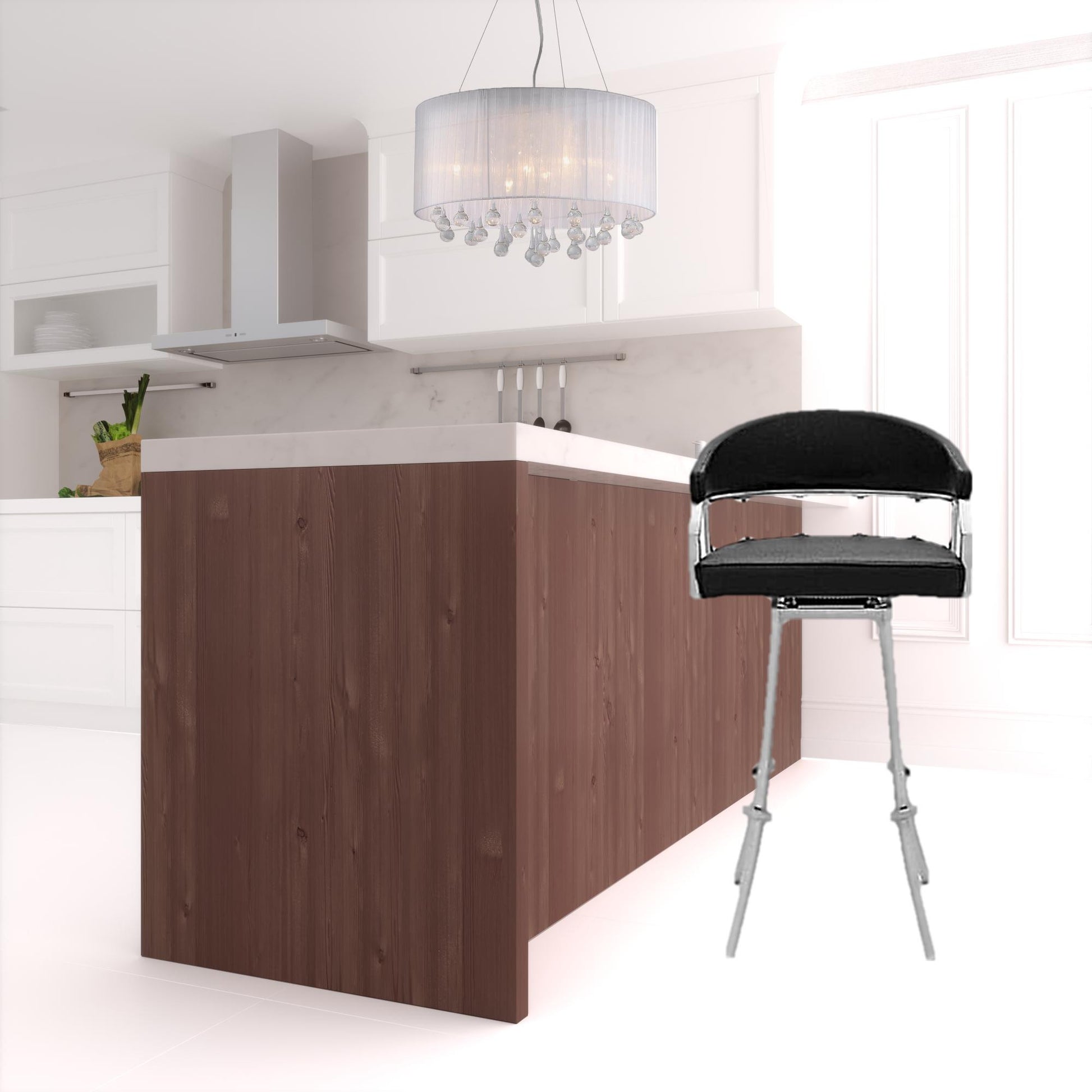 43" Vintage Black Faux Leather And Iron Low Back Bar Height Chair By Homeroots | Bar Stools | Modishstore - 2