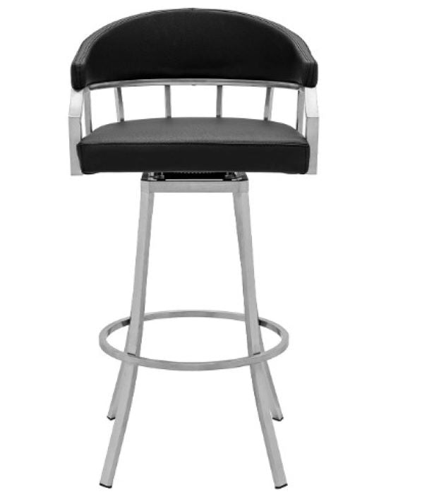 43" Vintage Black Faux Leather And Iron Low Back Bar Height Chair By Homeroots | Bar Stools | Modishstore - 7