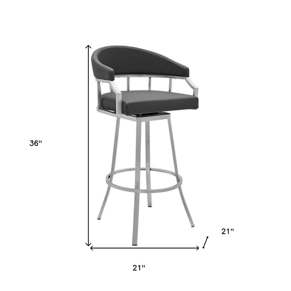 36" Gray Faux Leather And Iron Swivel Low Back Counter Height Bar Chair By Homeroots | Bar Stools | Modishstore - 9