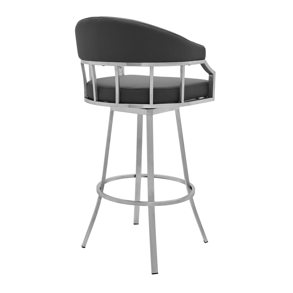 40" Gray Faux Leather And Iron Swivel Low Back Bar Height Chair By Homeroots | Bar Stools | Modishstore - 3