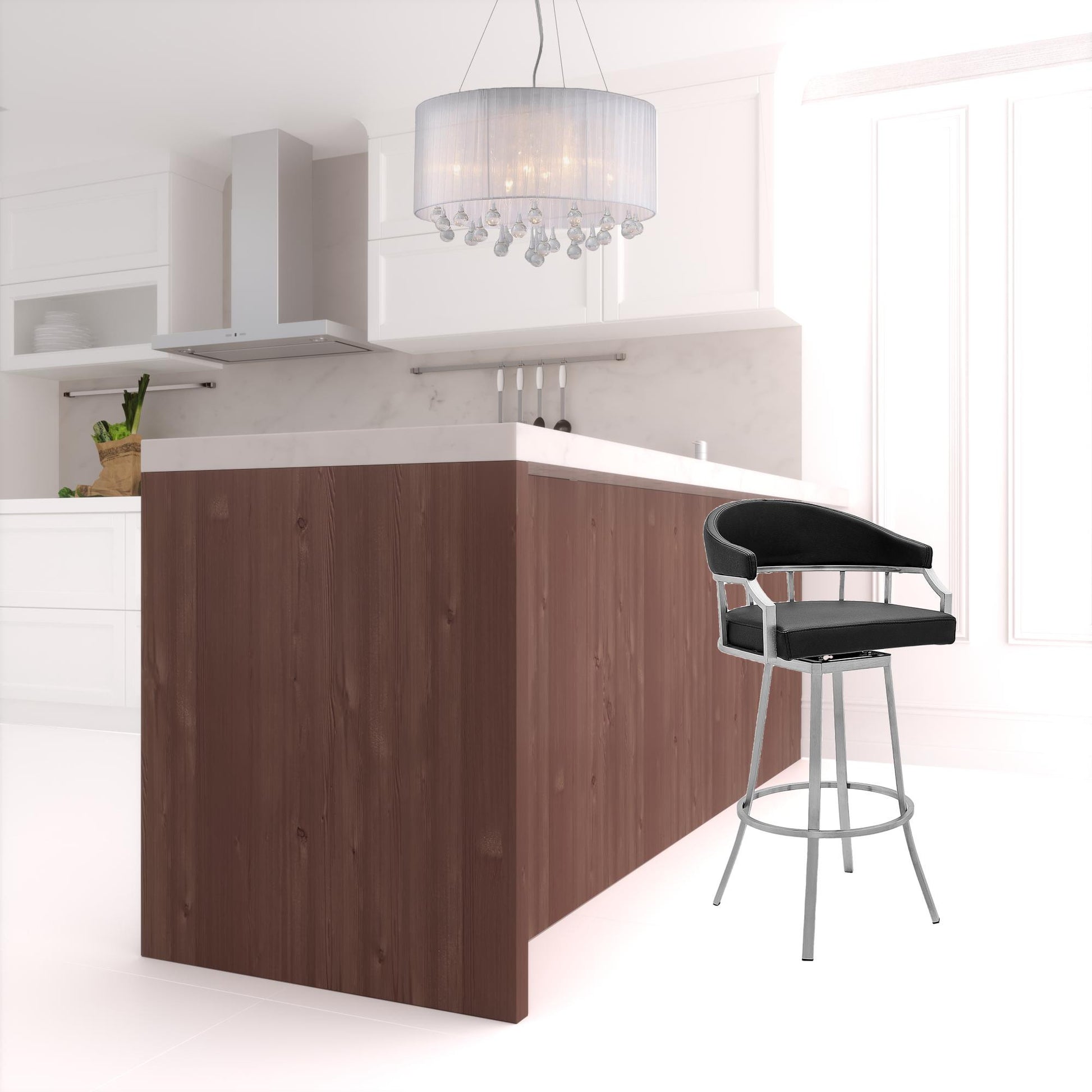 36" Black Faux Leather And Iron Swivel Low Back Counter Height Bar Chair By Homeroots | Bar Stools | Modishstore - 5