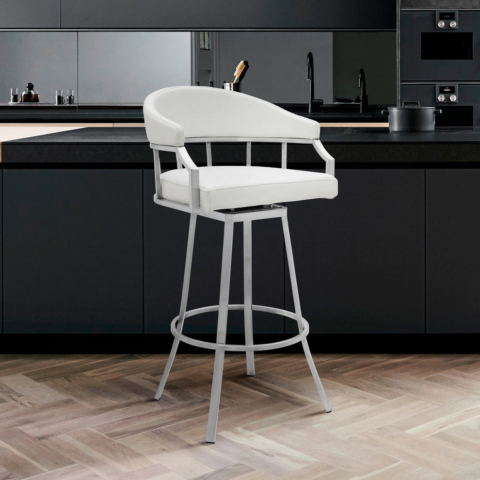 36" White Faux Leather And Iron Swivel Low Back Counter Height Bar Chair By Homeroots | Bar Stools | Modishstore - 8