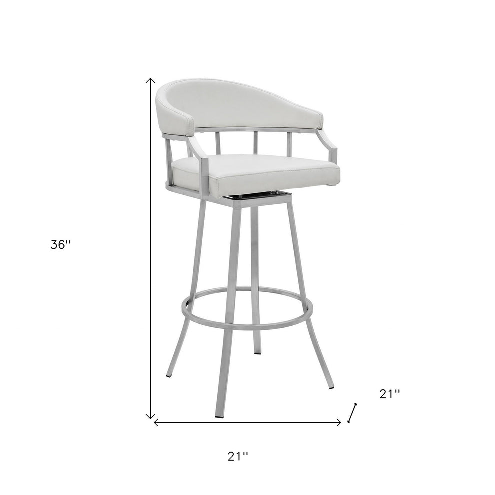 36" White Faux Leather And Iron Swivel Low Back Counter Height Bar Chair By Homeroots | Bar Stools | Modishstore - 9