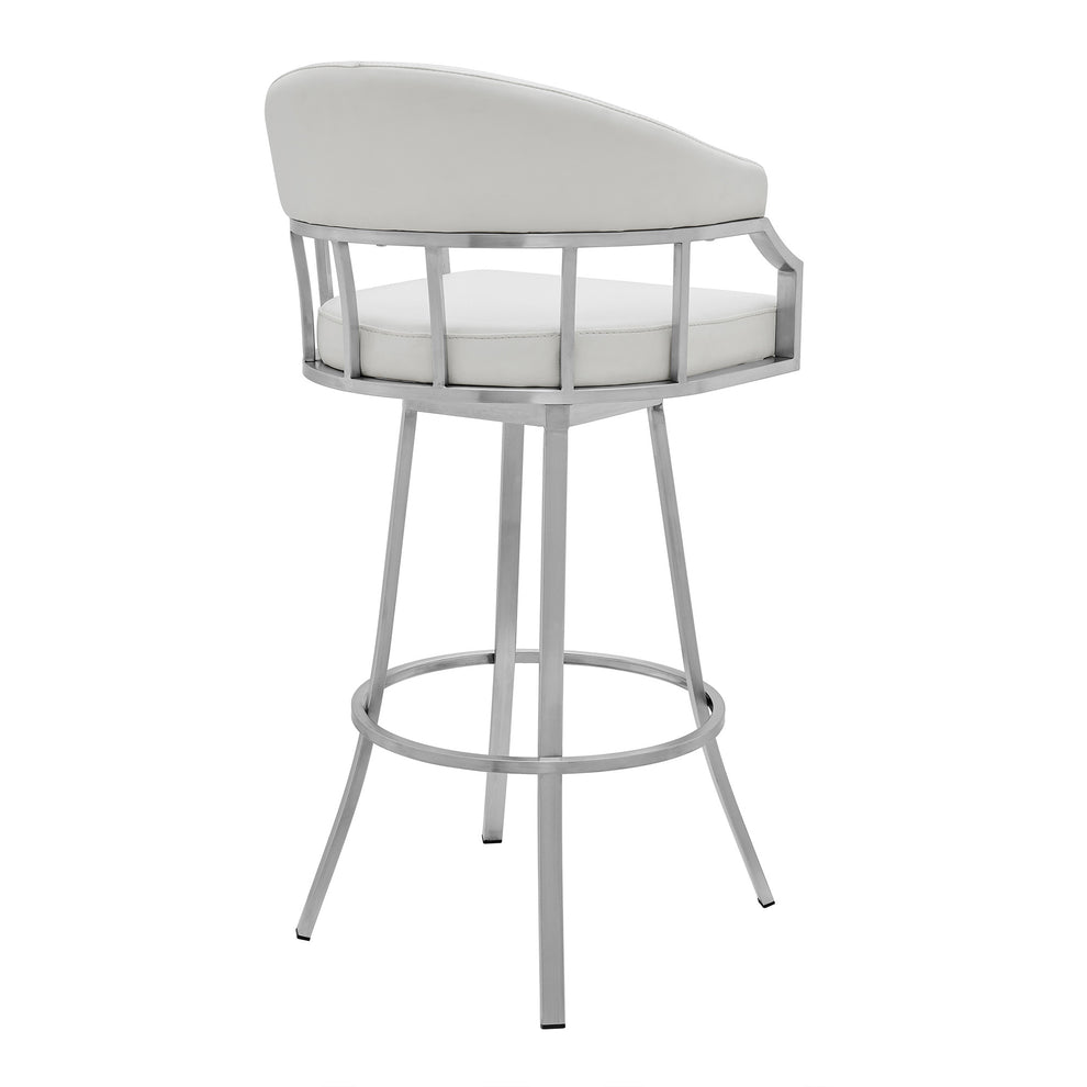 40" White Faux Leather And Iron Swivel Low Back Bar Height Chair By Homeroots | Bar Stools | Modishstore - 3