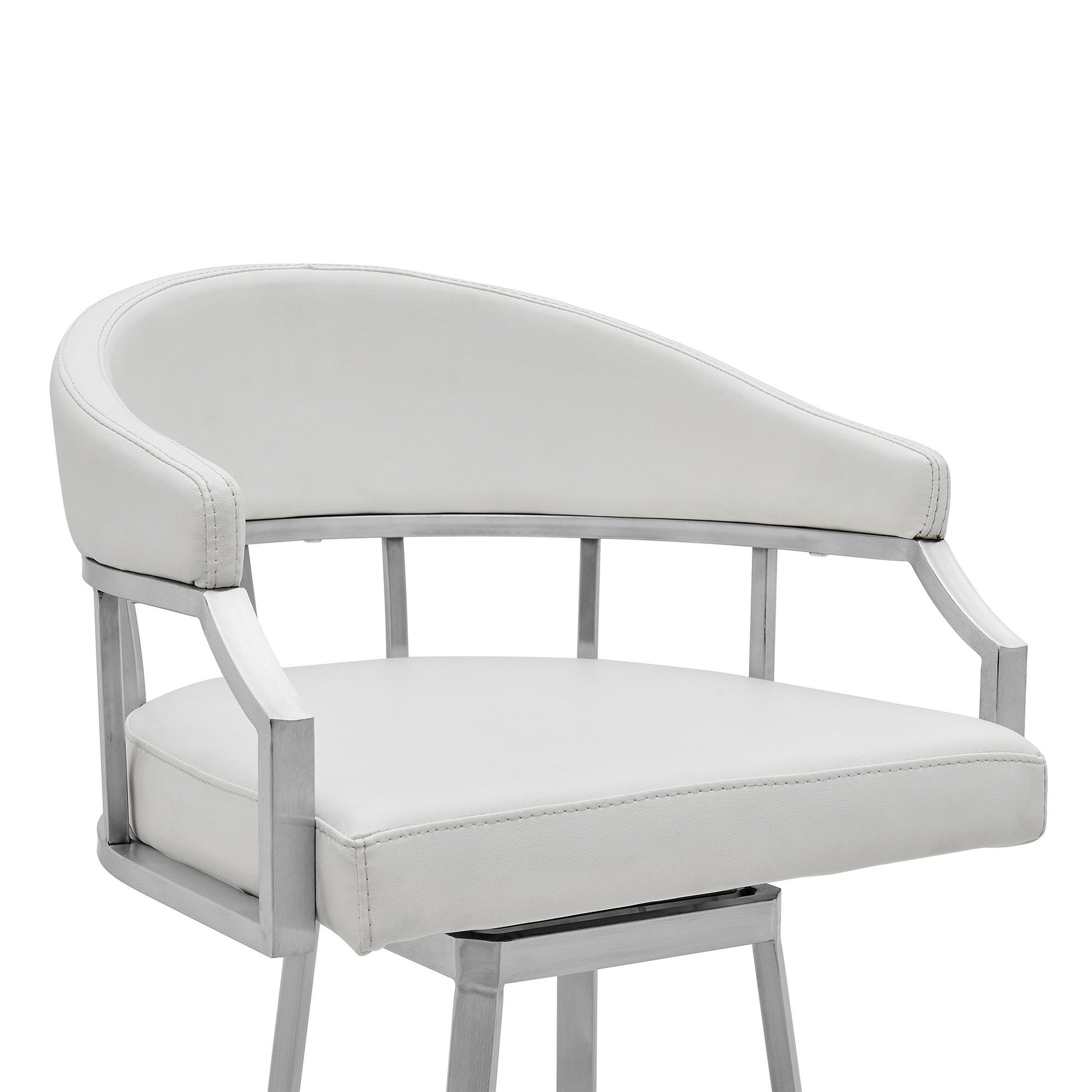 40" White Faux Leather And Iron Swivel Low Back Bar Height Chair By Homeroots | Bar Stools | Modishstore - 5