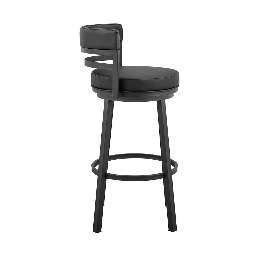 30" Black Faux Leather And Iron Swivel Low Back Bar Height Bar Chair With Footrest By Homeroots | Bar Stools | Modishstore - 4