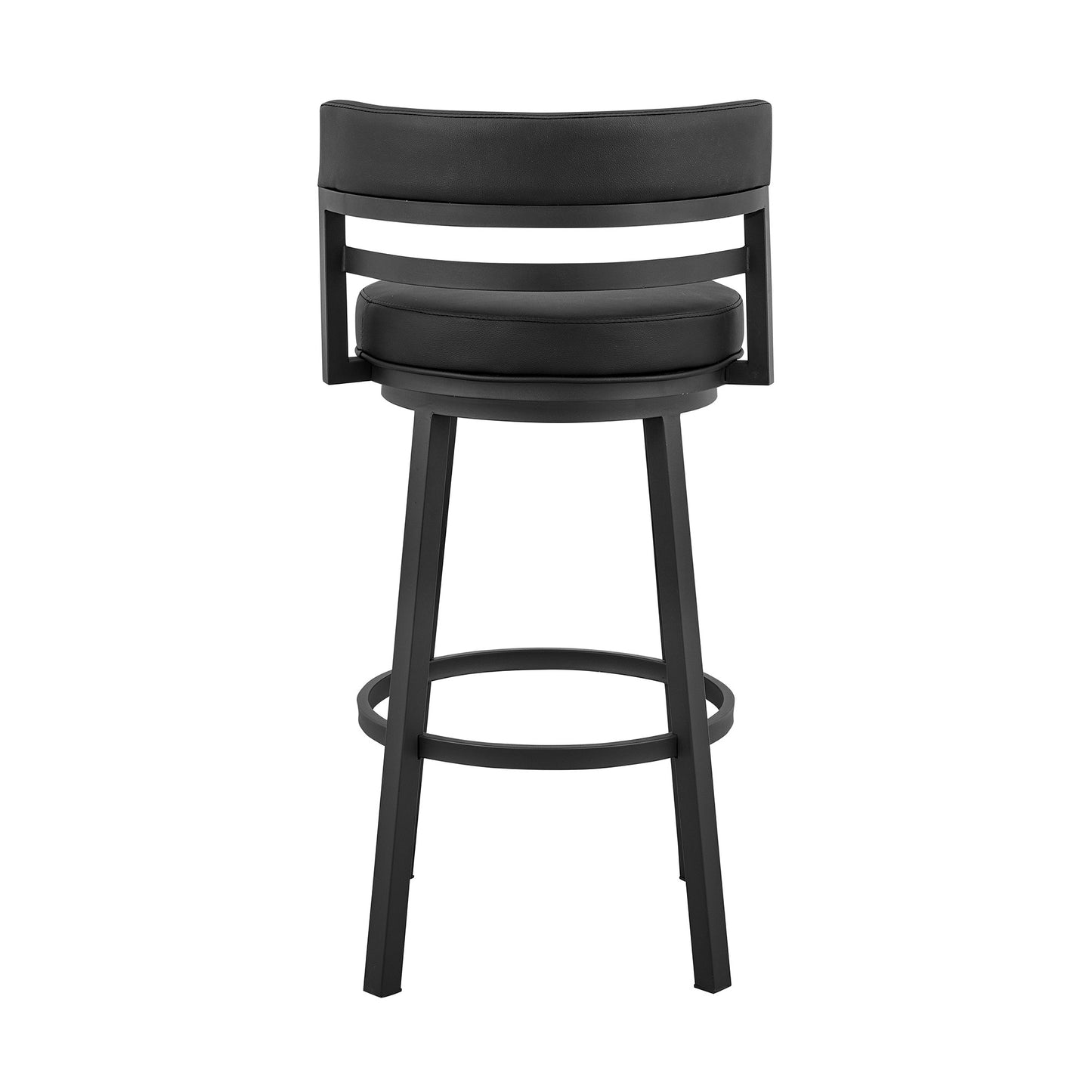 30" Black Faux Leather And Iron Swivel Low Back Bar Height Bar Chair With Footrest By Homeroots | Bar Stools | Modishstore - 6